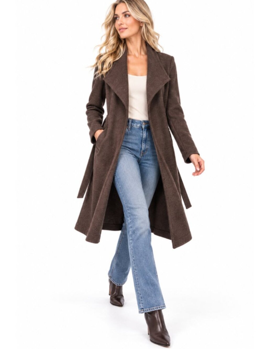 Judith & Charles NWOT Brown 100% Wool Knit Belted Trench Coat Size 4